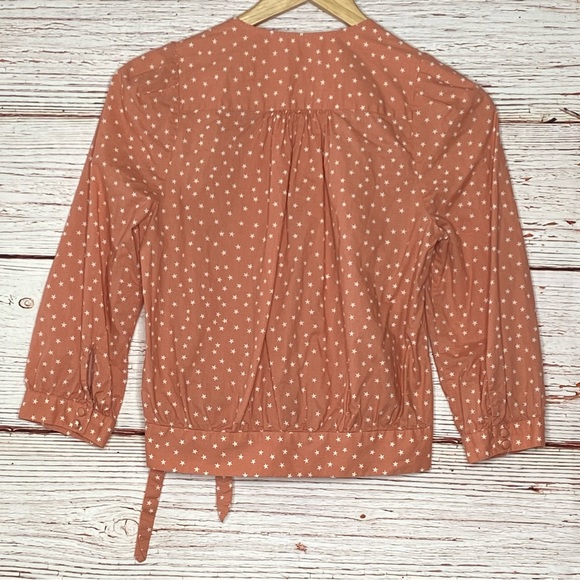 Madewell Wrap Top in Coral Star Scatter Sz L - Picture 13 of 15